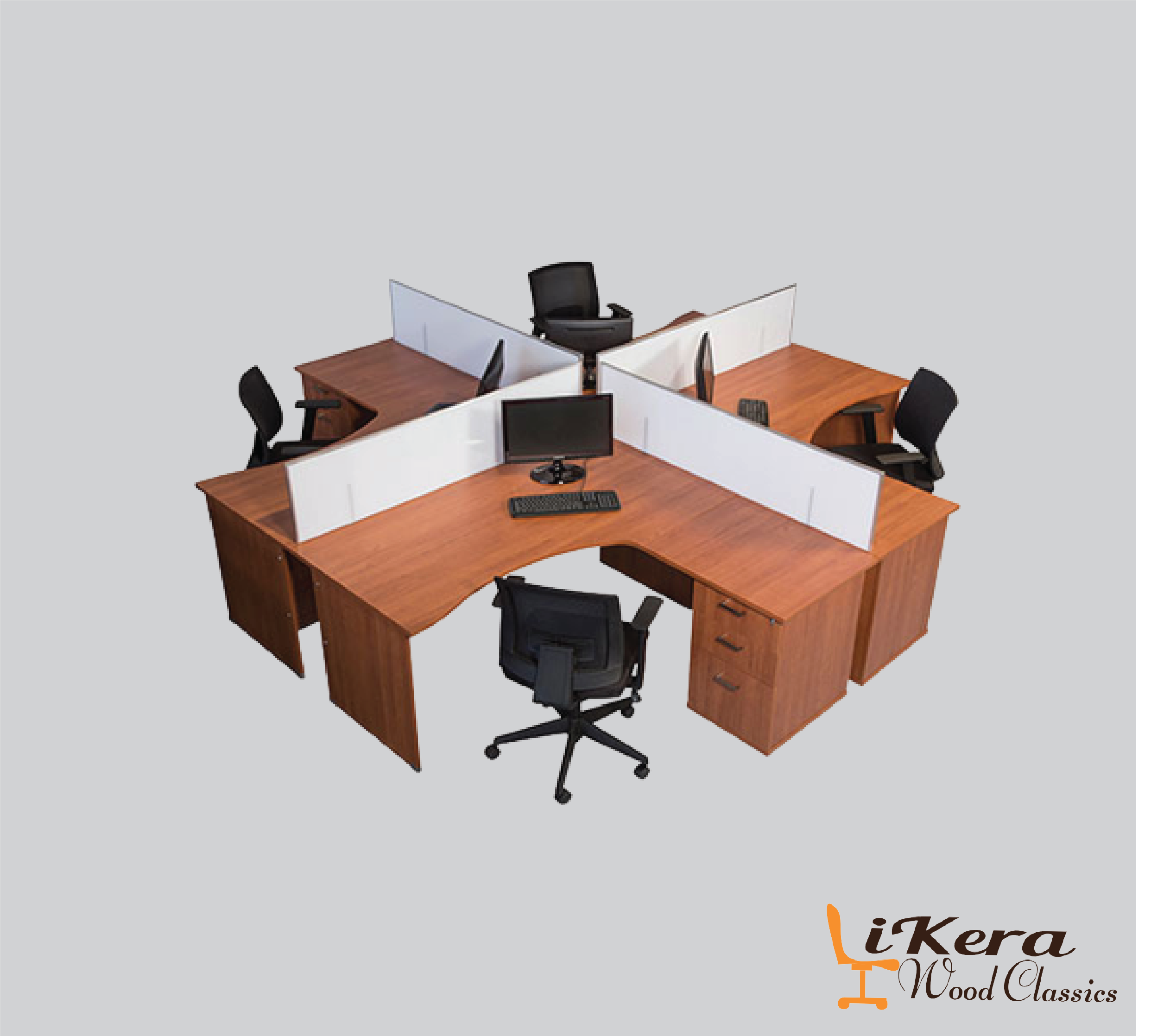 L-shaped 4-way workstation desk